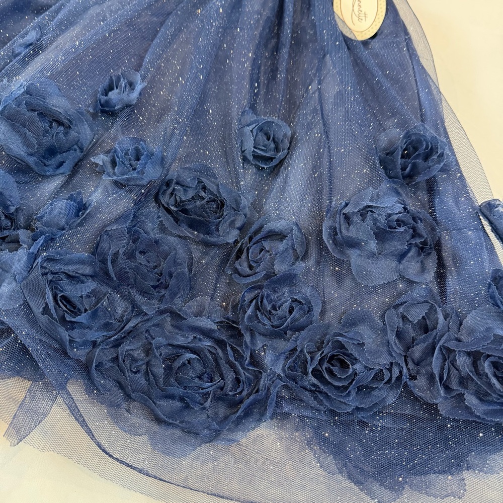 Nannette Shimmering Navy Dress. Velvet Top/Lace Florals Accent Bottom NEW-Sz 6X - Picture 3 of 16